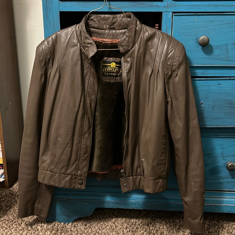 Brown Leather Jacket with Removable Insert